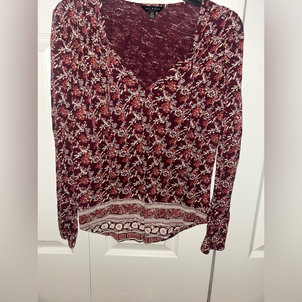 Lucky Brand Burgundy Floral Blouse